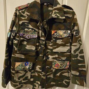 Anthropologie Beautiful Stories Embroidered Camo Utility Jacket